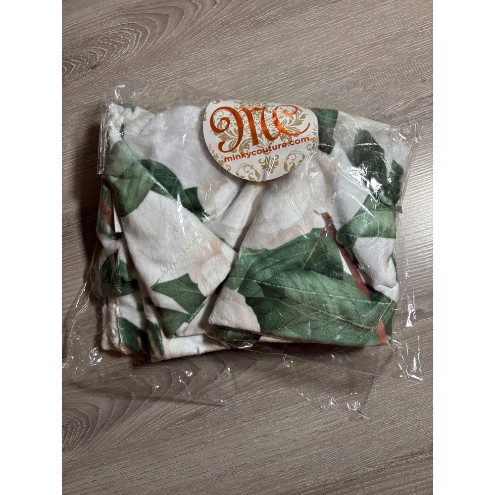 Minky Couture White Camellia Floral Plush Pillowcase Green Leaves Botanical - Picture 2 of 8